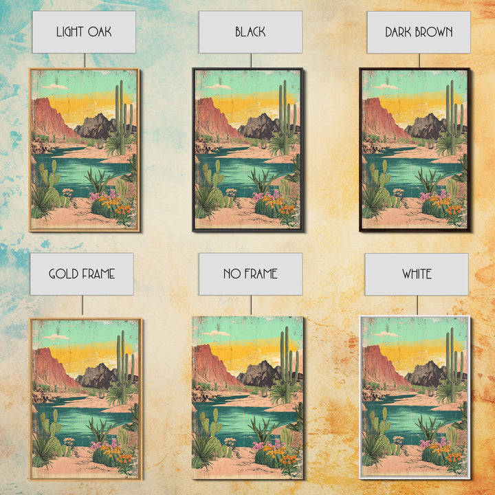 Turquoise Desert River Canyon With Saguaro Cactus Wall Art, Southwestern Landscape Print, Arizona Home Decor, Boho Decor