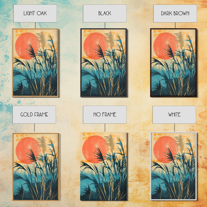 Tropical Reeds Orange Sun Canvas Print, Boho Coastal Wall Decor, Botanical Nature Art For Bedroom And Living Room Decor Gift