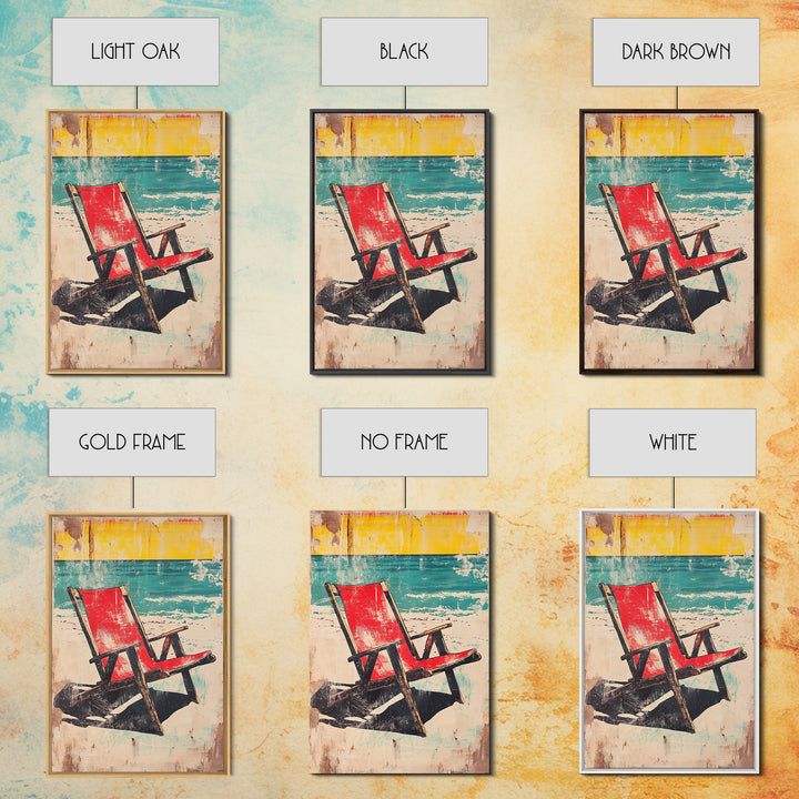 Red Beach Chair Wall Art, Turquoise Ocean Canvas Print, Retro Coastal Decor, Summer Beach House Gift For Her, Living Room Decor