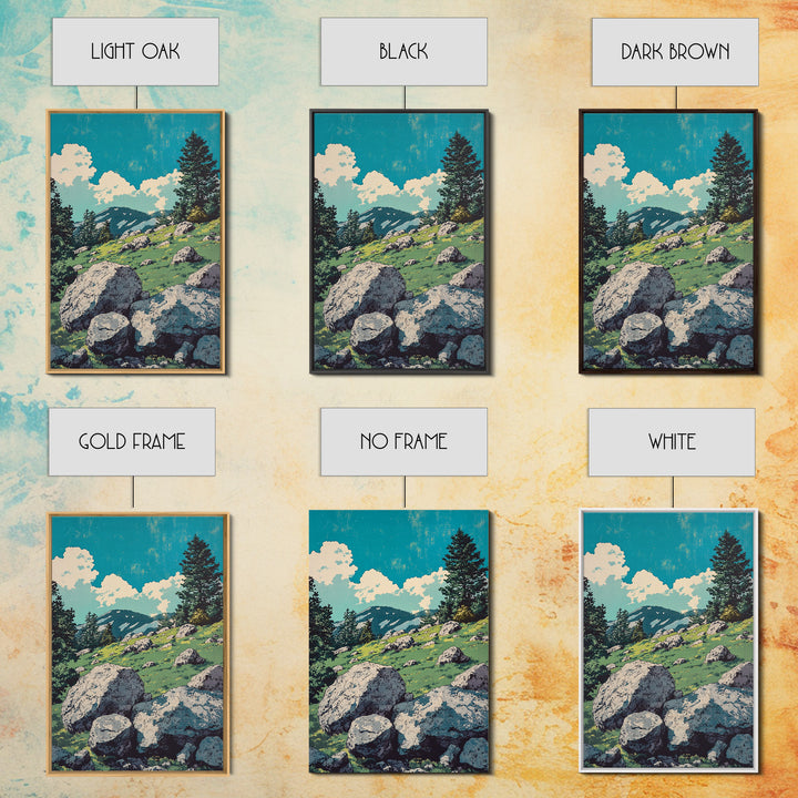 Alpine Meadow Boulder Wall Art, Mountain Landscape Print, Rustic Cabin Decor, Nature Poster, Large Canvas Art For Living Room