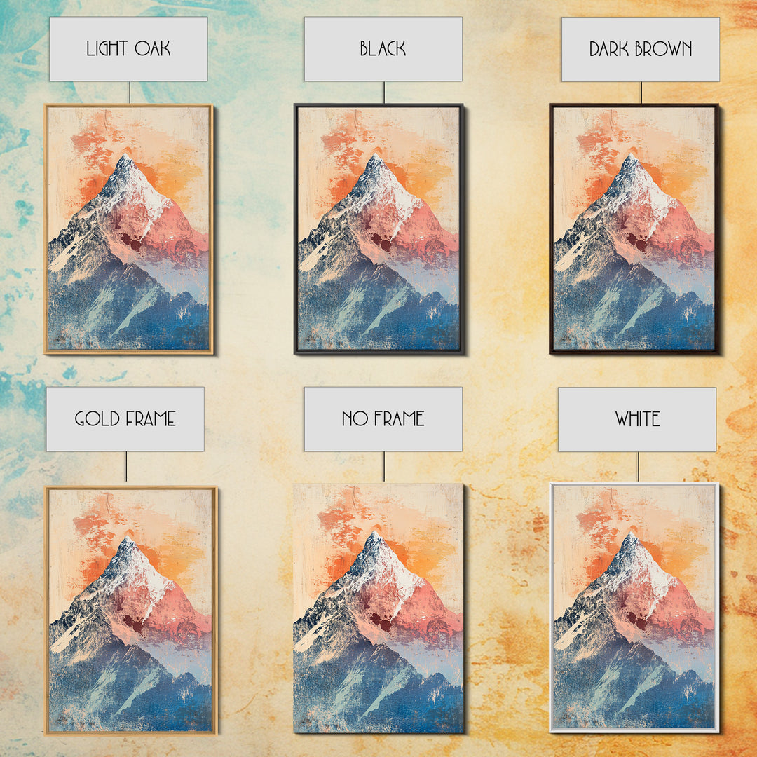 Snowy Alpine Mountain Peak Wall Art, Pastel Landscape Print, Nature Wall Decor, Bedroom Decor, Framed Canvas Print, Blue Bedroom Art