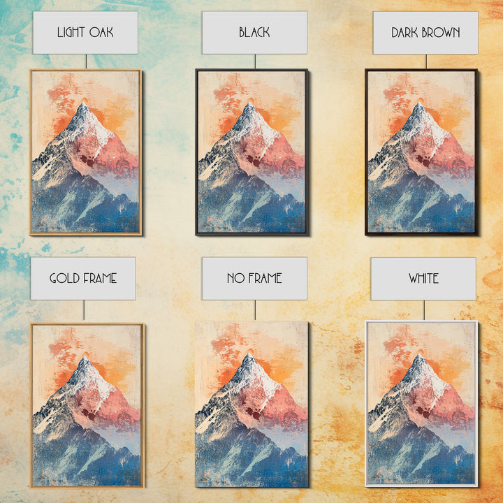 Snowy Alpine Mountain Peak Wall Art, Pastel Landscape Print, Nature Wall Decor, Bedroom Decor, Framed Canvas Print, Blue Bedroom Art