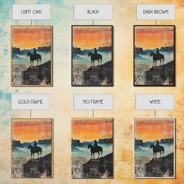 Cowboy Canyon Sunset Wall Art, Western Horse Canvas Print, Rustic Landscape Decor, Southwestern Art, Gift For Him, Living Room Decor