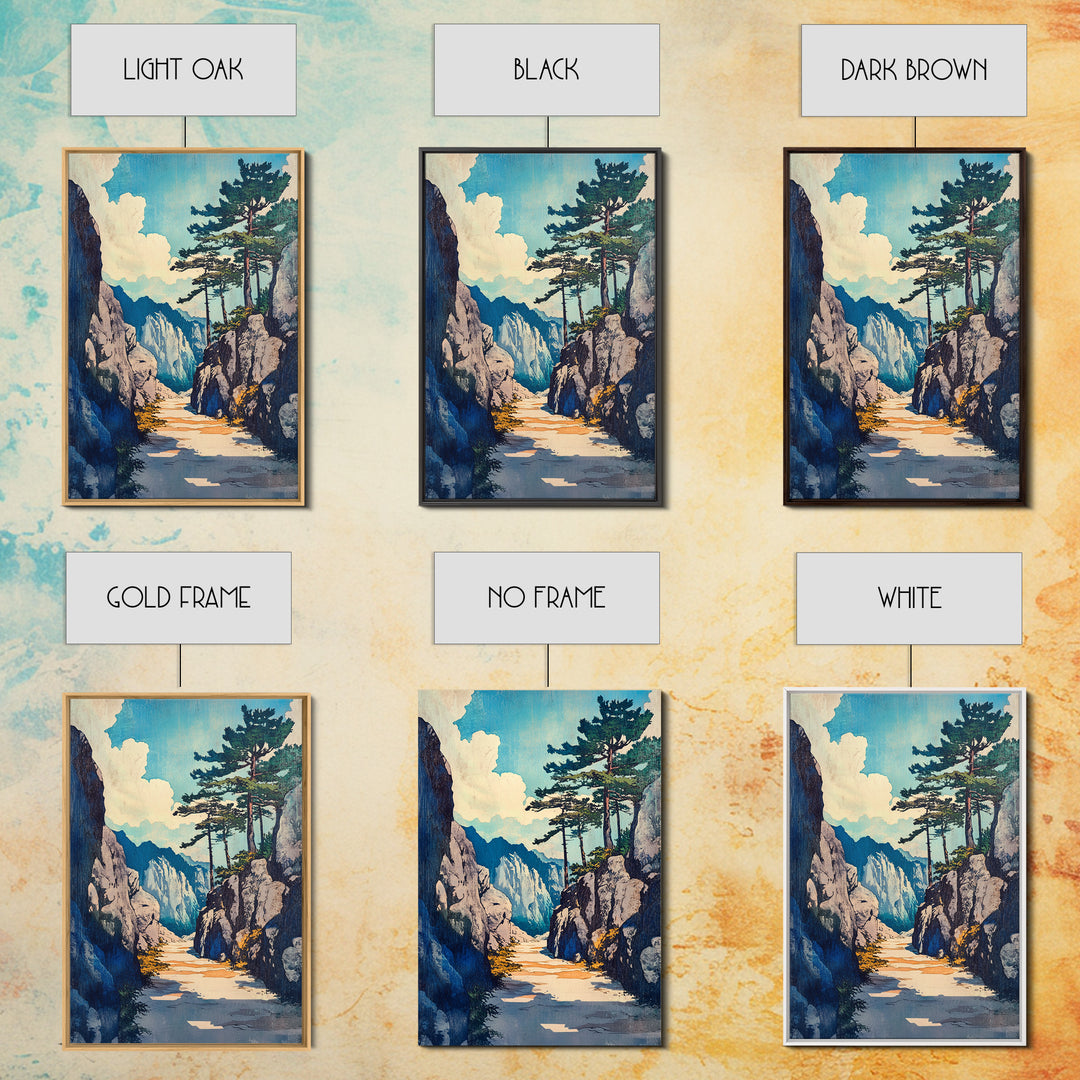 Rocky Mountain Pass Wall Art, Alpine Landscape Canvas Print, Japanese Style Nature Decor, Large Living Room Wall Art Gift
