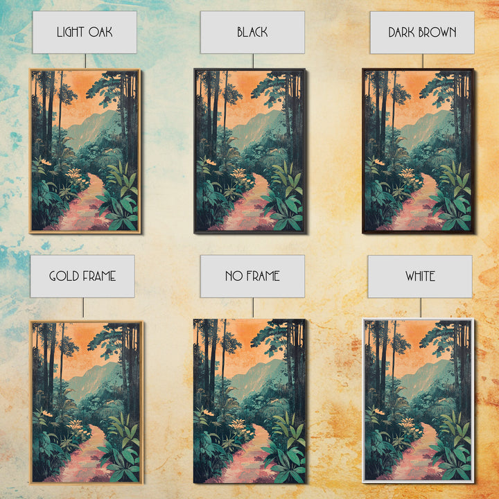 Tropical Jungle Path Wall Art, Lush Botanical Landscape Print, Boho Nature Canvas Print, Vibrant Living Room Decor Gift For Her