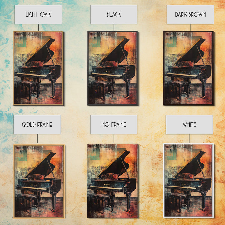 Moody Grand Piano In Warm Abstract Studio Canvas Print, Music Room Decor, Jazz Art Print, Modern Wall Art, Gift For Music Lover