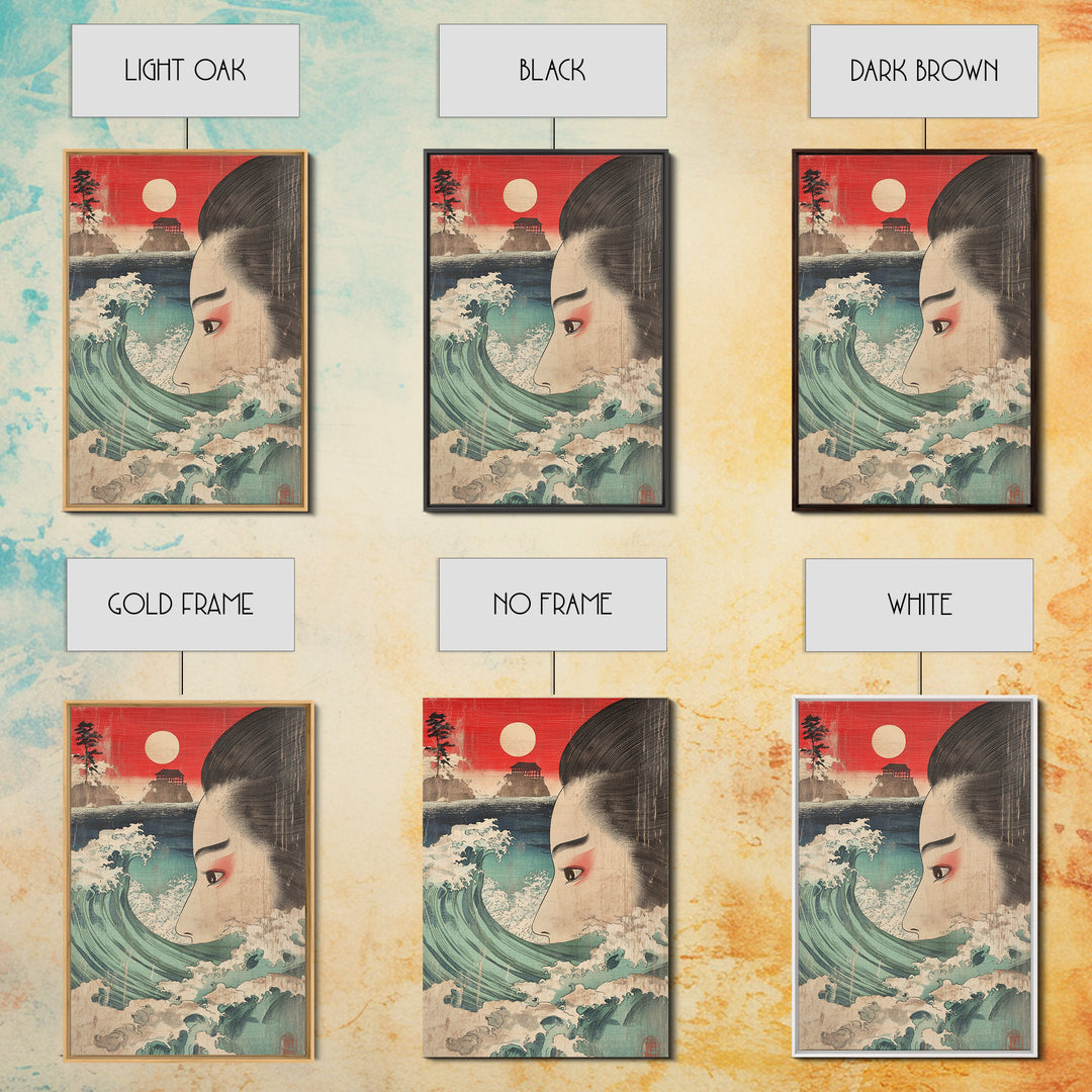 Ukiyo E Woman Face With Ocean Wave Canvas Print, Japanese Wall Art, Coastal Decor, Asian Inspired Art, Living Room Decor