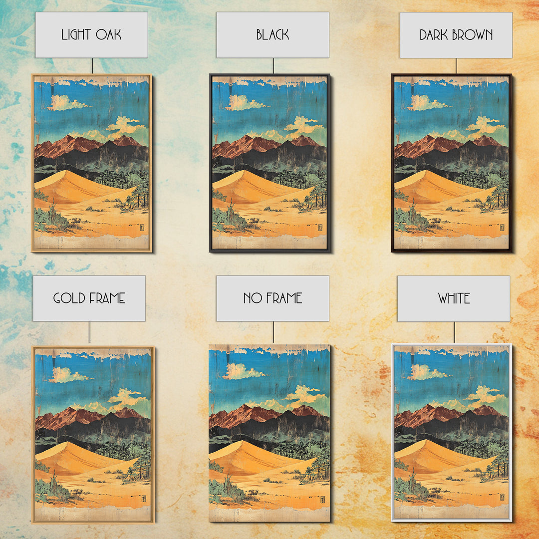 Golden Desert Dunes And Rugged Mountains Wall Art, Southwestern Landscape Print, Cactus Decor, Modern Western Home Decor