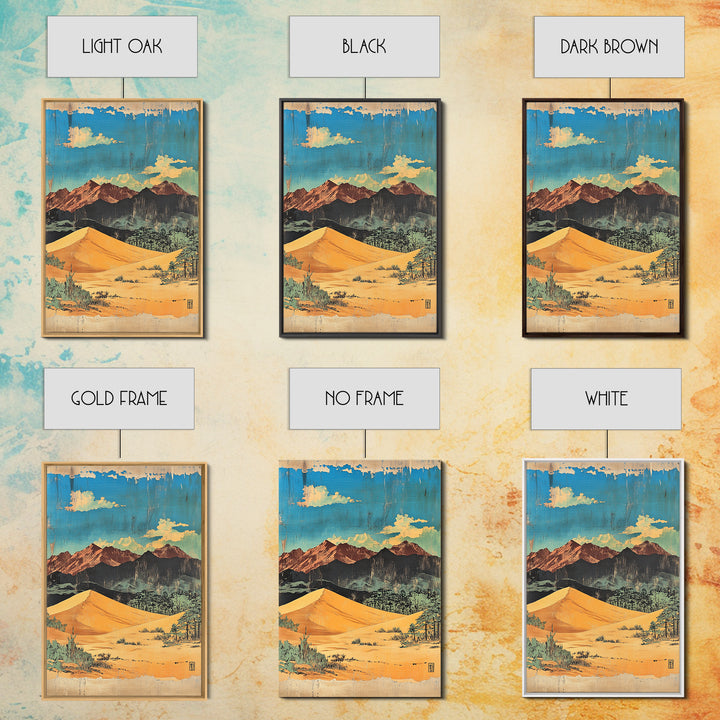 Golden Desert Dunes And Rugged Mountains Wall Art, Southwestern Landscape Print, Cactus Decor, Modern Western Home Decor