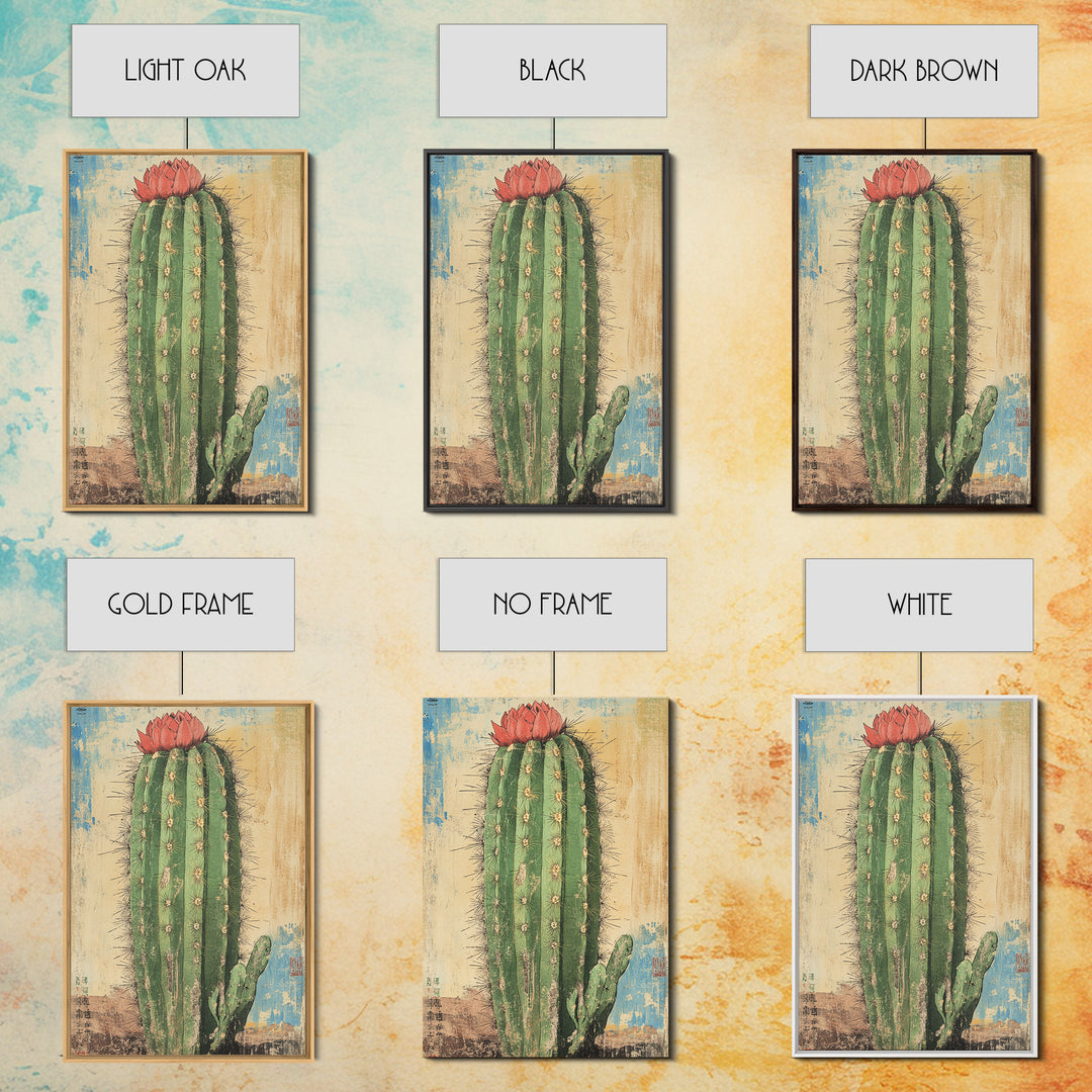 Blooming Desert Cactus Canvas Print, Southwestern Wall Art, Botanical Poster, Desert Home Decor, Rustic Nature Wall Decor