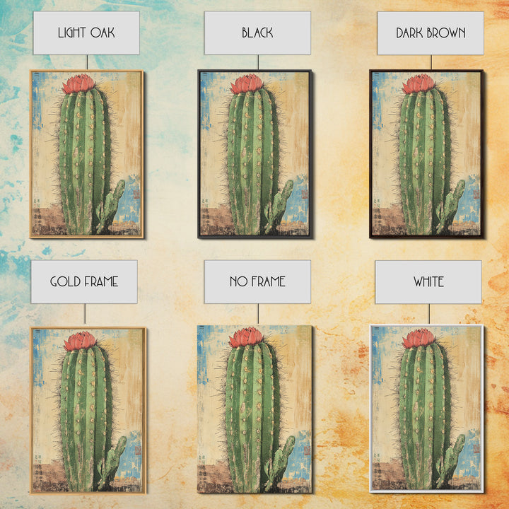 Blooming Desert Cactus Canvas Print, Southwestern Wall Art, Botanical Poster, Desert Home Decor, Rustic Nature Wall Decor