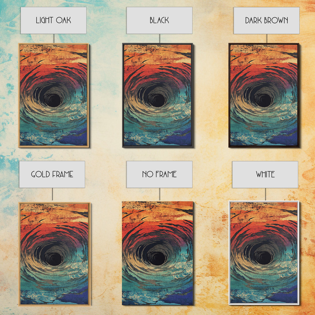 Abstract Ocean Vortex Wall Art, Teal Orange Whirlpool Print, Surreal Coastal Decor, Modern Statement Framed Canvas Print