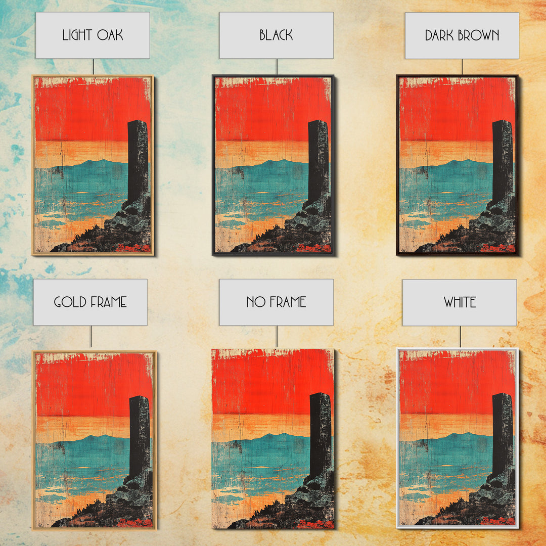 Orange Sunset Over Turquoise Sea Wall Art, Minimal Japanese Landscape Print, Coastal Zen Decor, Modern Living Room Art, Gift