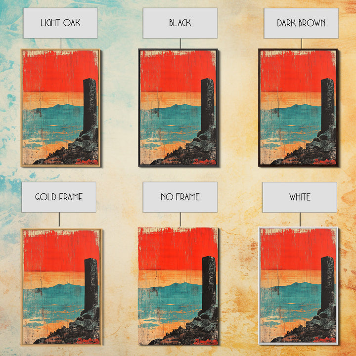 Orange Sunset Over Turquoise Sea Wall Art, Minimal Japanese Landscape Print, Coastal Zen Decor, Modern Living Room Art, Gift