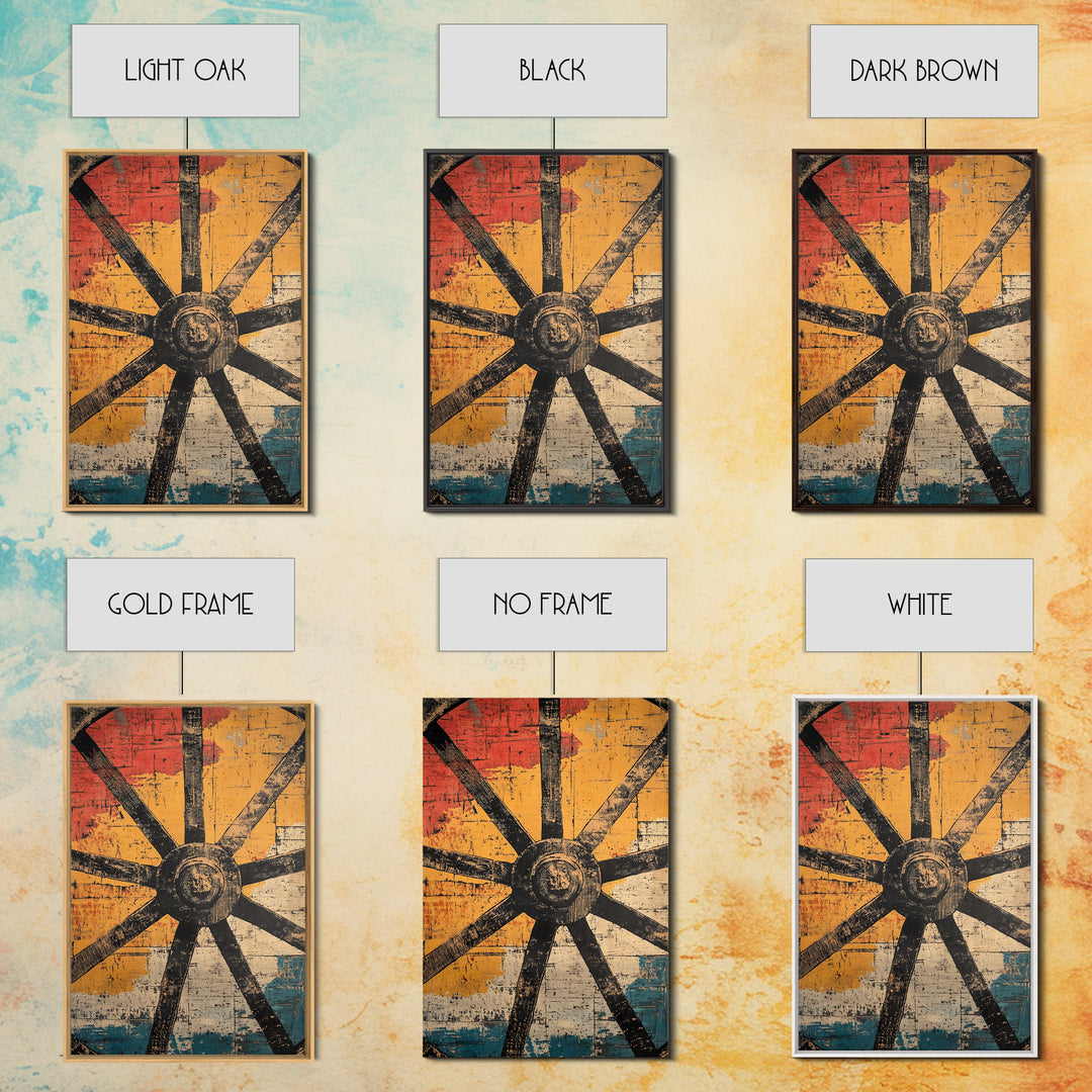 Rustic Wagon Wheel Abstract Canvas Print, Southwestern Wall Art, Western Home Decor, Bold Geometric Farmhouse Wall Decor