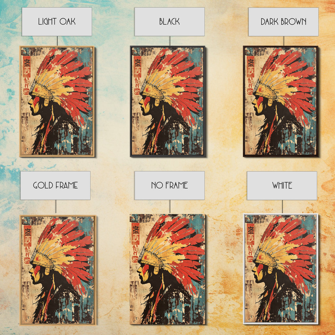 Indigenous Warrior Headdress Canvas Print, Tribal Wall Art, Southwestern Decor, Cultural Art Print, Bold Western Home Decor