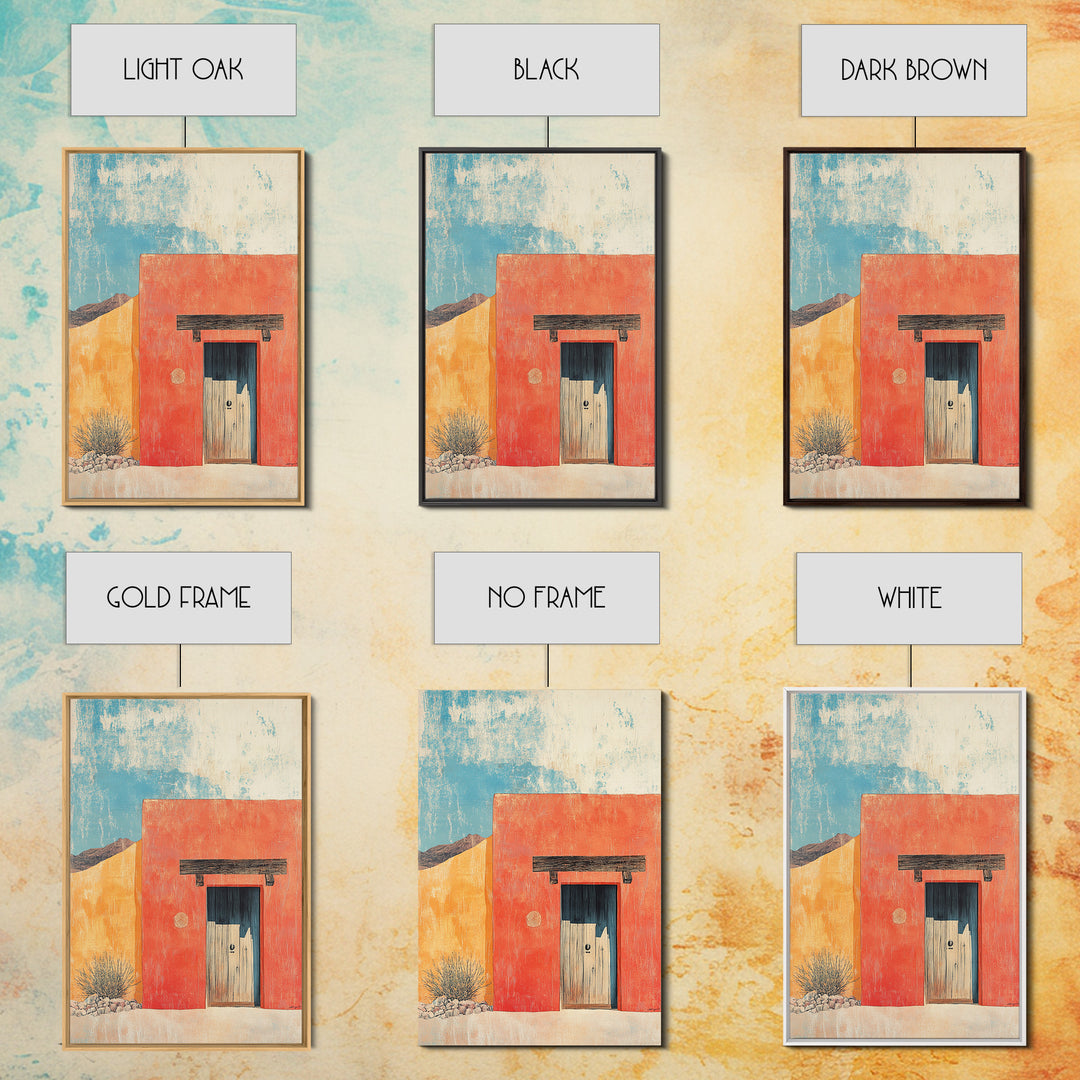 Red Adobe Door Desert Wall Art, Southwestern Canvas Print, Minimalist Architecture, Terracotta Home Decor, Modern Rustic Print