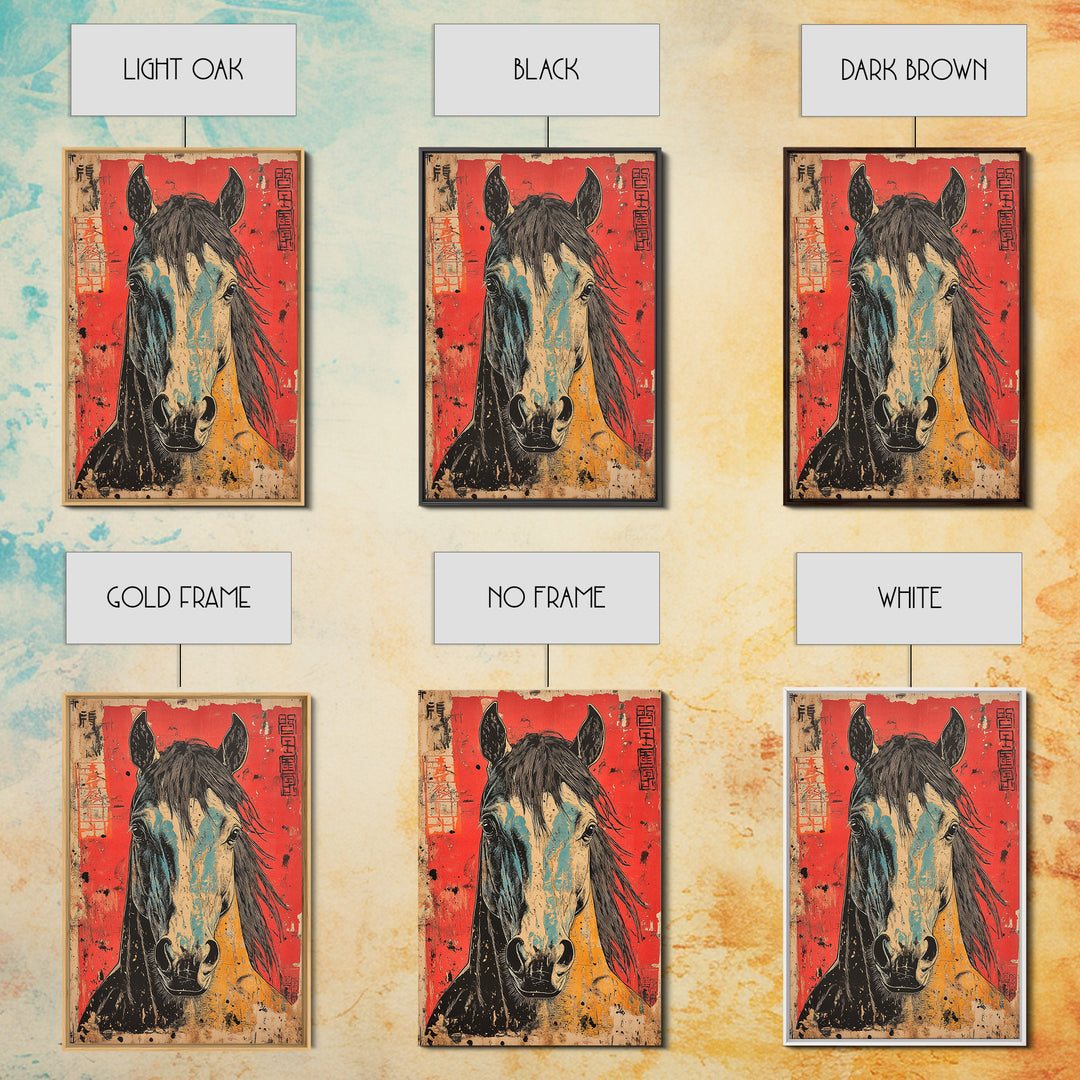 Expressive Horse Portrait On Red Canvas Print, Western Equestrian Wall Art, Rustic Ranch Decor, Horse Lover Gift, Living Room Decor