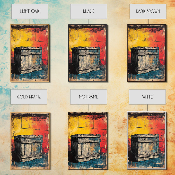 Weathered Wooden Crate Still Life Wall Art, Rustic Industrial Decor, Farmhouse Kitchen Print, Bold Color Canvas Print, Housewarming Gift