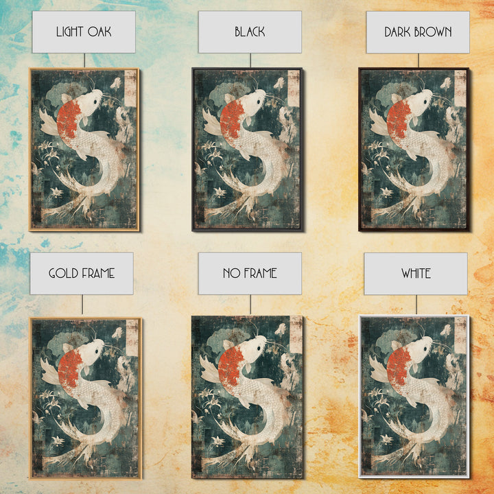 White And Orange Koi Fish Framed Canvas Print, Japanese Wall Art, Zen Home Decor, Asian Inspired Living Room Decor, Koi Wall Decor