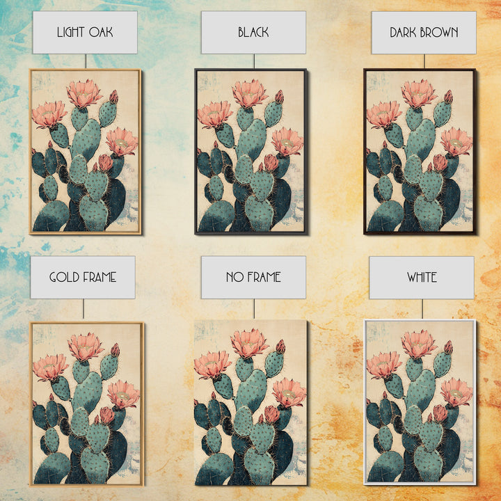 Blooming Prickly Pear Cactus Wall Art, Southwestern Botanical Canvas Print, Pink Floral Desert Decor, Boho Home Decor, Gift For Her