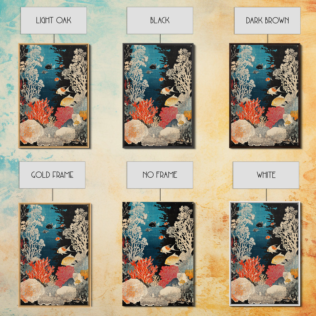 Vibrant Coral Reef Fish Wall Art, Underwater Ocean Life Print, Tropical Coastal Decor, Marine Life Framed Canvas Print For Bath
