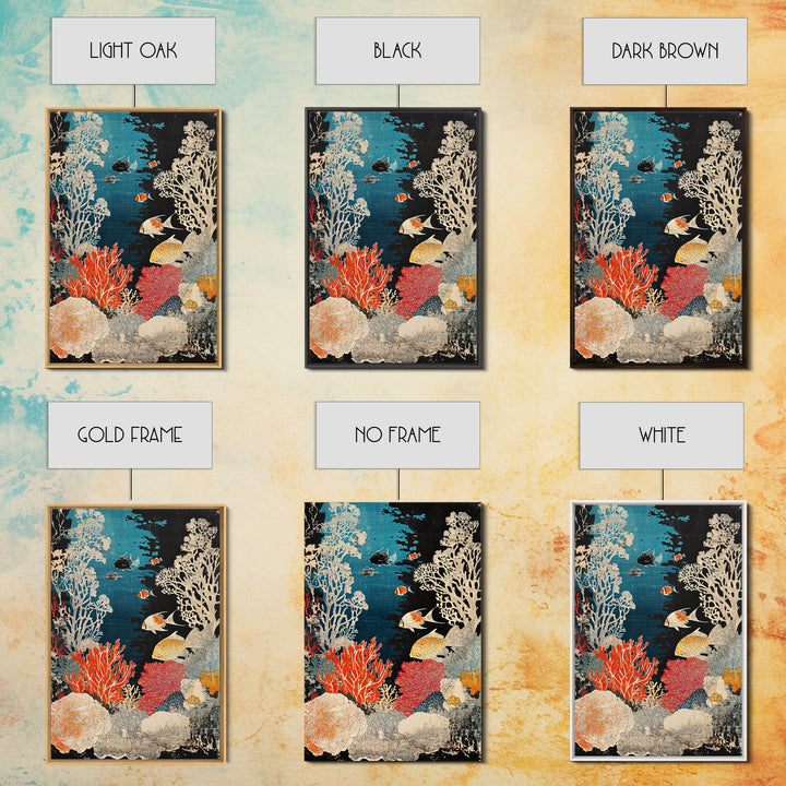 Vibrant Coral Reef Fish Wall Art, Underwater Ocean Life Print, Tropical Coastal Decor, Marine Life Framed Canvas Print For Bath