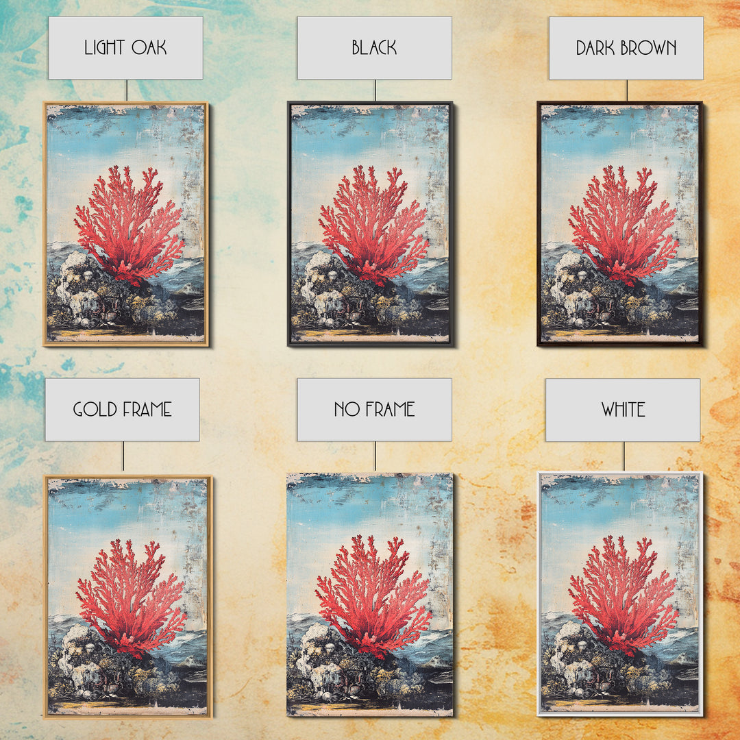 Red Sea Fan Coral On Rocks Wall Art, Coastal Ocean Botanical Print, Nautical Beach House Decor, Framed Canvas Print Gift