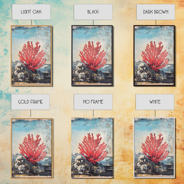 Red Sea Fan Coral On Rocks Wall Art, Coastal Ocean Botanical Print, Nautical Beach House Decor, Framed Canvas Print Gift