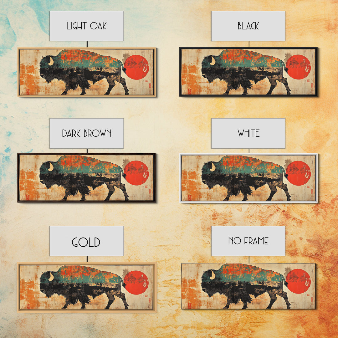 Turquoise Bison Red Sun Canvas Print, Southwestern Wall Art, Western Home Decor, Rustic Statement Living Room Art, Large Wall Decor