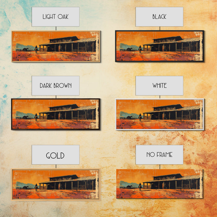 Western Cowboy Desert Saloon Wall Art, Rustic Canvas Print, Southwestern Ranch Decor, Orange Sunset Gift For Him, Man Cave Decor