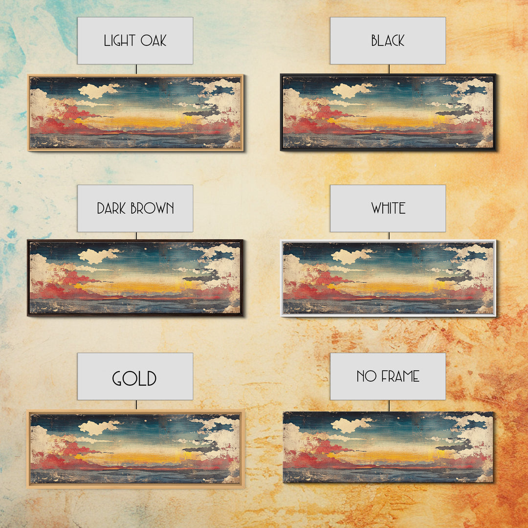 Moody Sunset Clouds Over Water Wall Art, Abstract Seascape Canvas Print, Coastal Landscape, Panoramic Home Decor, Living Room Art