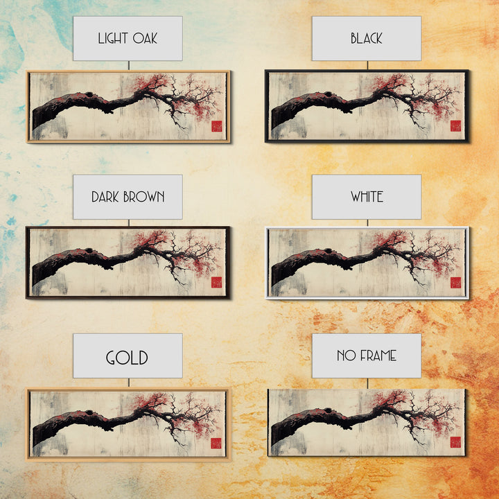 Minimal Black Branch With Red Blossoms Wall Art, Japanese Botanical Canvas Print, Wabi Sabi Neutral Home Decor, Above Bed Art