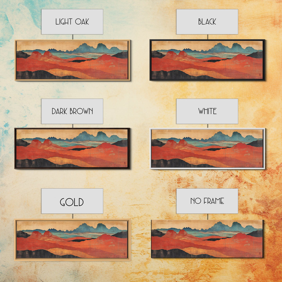 Red Orange Desert Hills Framed Canvas Print, Abstract Landscape Art, Southwestern Decor, Earth Tone Modern Living Room Wall Art