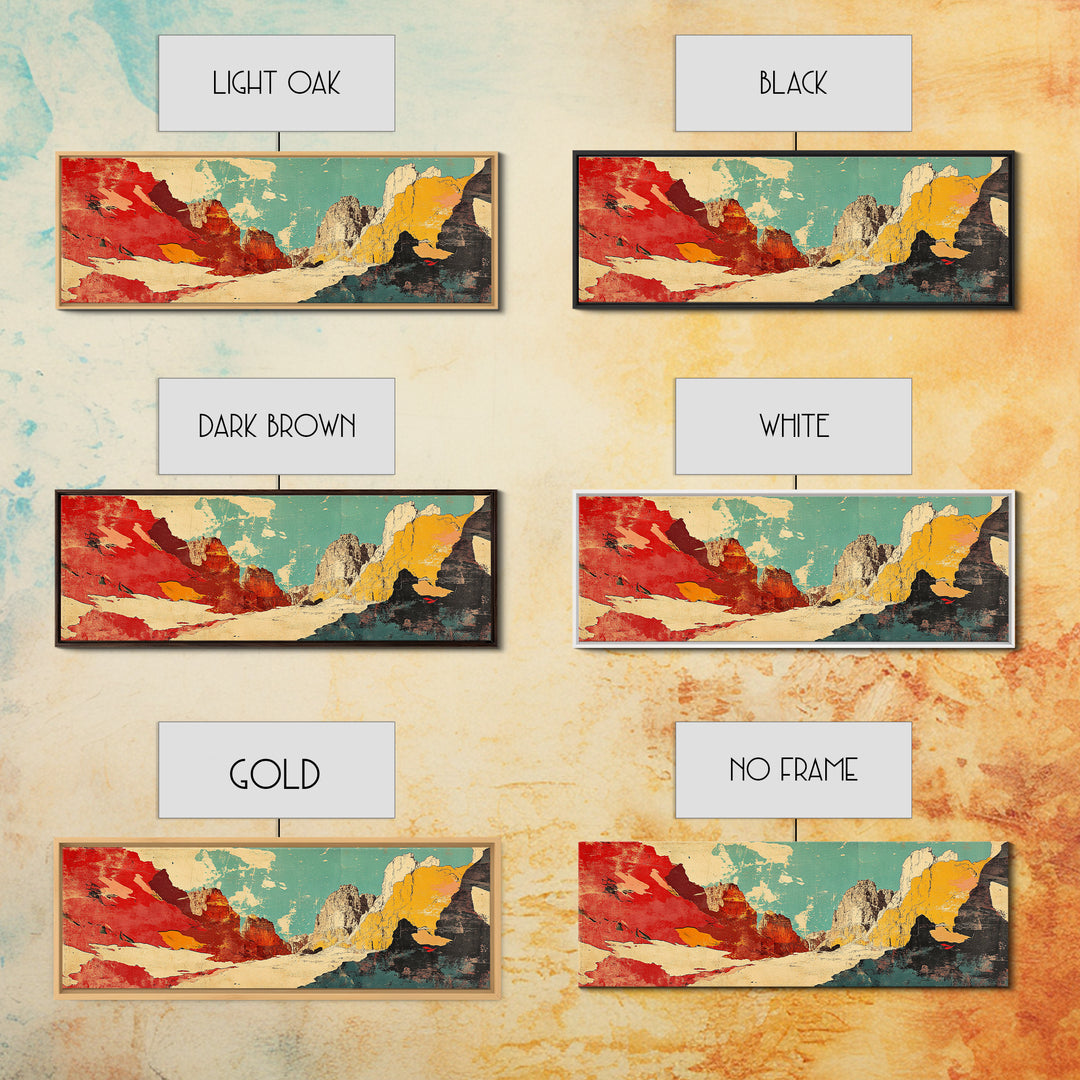 Red Teal Abstract Mountain Landscape Wall Art, Panoramic Canvas Print, Modern Southwestern Decor, Long Horizontal Wall Decor