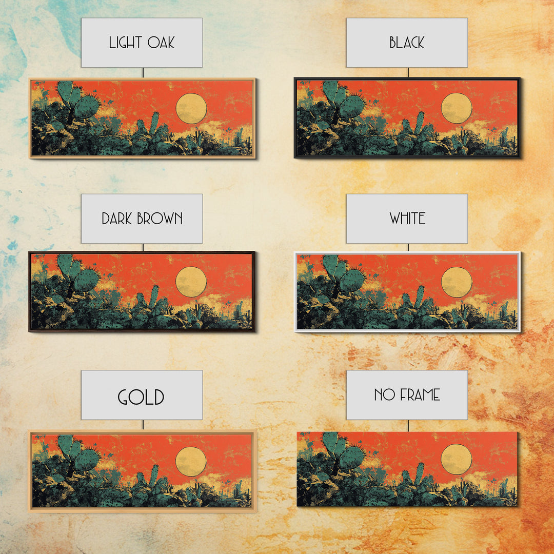 Desert Cactus Sunset Wall Art, Southwestern Landscape Canvas Print, Boho Western Decor, Warm Terracotta Home Decor Gift For Him