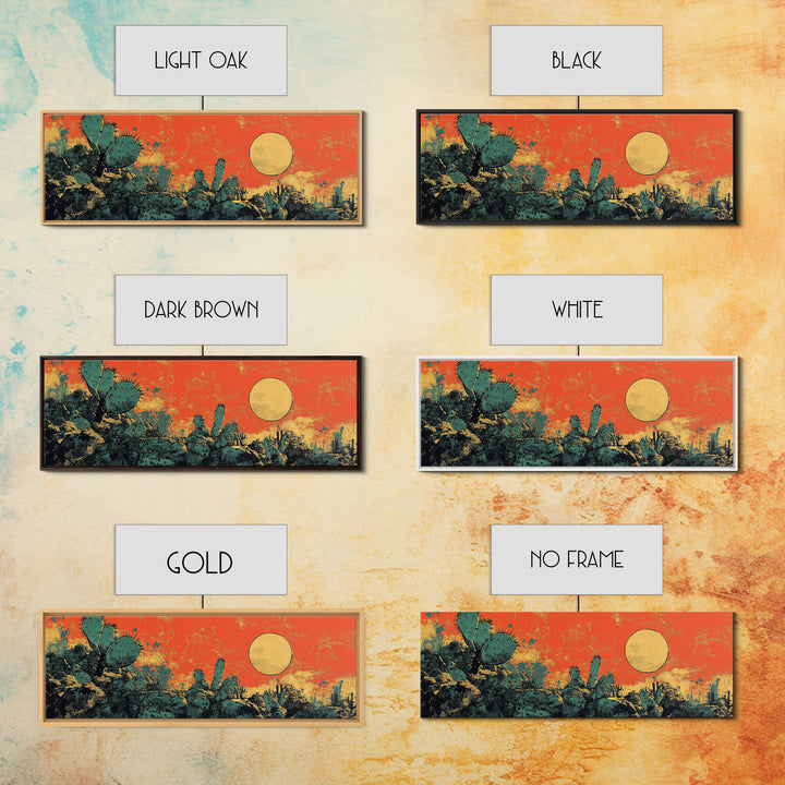 Desert Cactus Sunset Wall Art, Southwestern Landscape Canvas Print, Boho Western Decor, Warm Terracotta Home Decor Gift For Him
