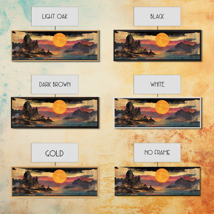 Orange Sun Over Desert Canyon Canvas Print, Southwestern Wall Art, Western Landscape Decor, Large Panoramic Wall Art For Home