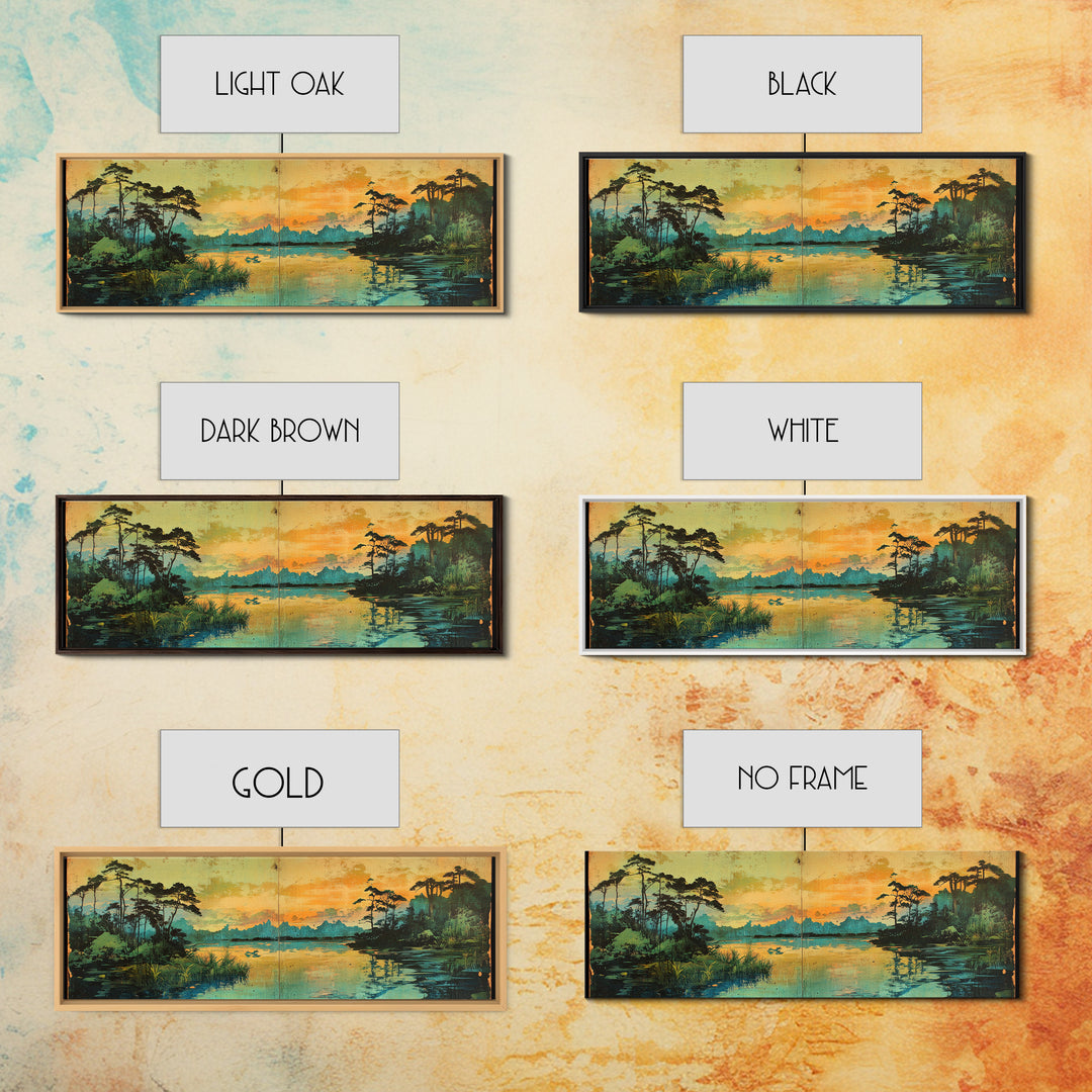 Golden Marsh At Sunset Wall Art, Cypress Lake Landscape Canvas Print, Moody Nature Decor, Large Panoramic Living Room Art