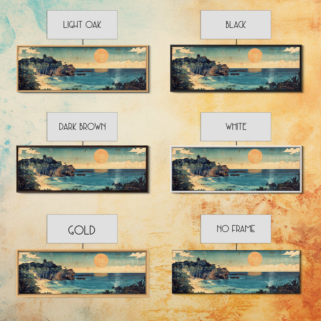 Tropical Ocean Cove Sunset Wall Art, Panoramic Coastal Canvas Print, Beach House Decor, Nautical Living Room Wall Art Print