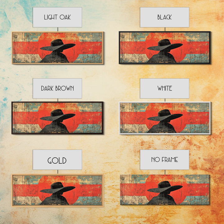 Cowboy Silhouette Red Sun Wall Art, Modern Western Canvas Print, Rustic Ranch Decor, Southwestern Living Room Statement Artwork
