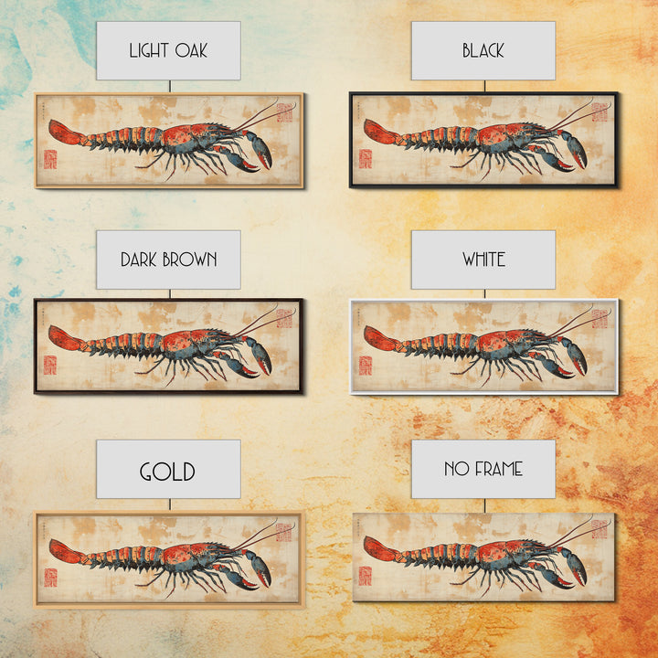 Red Lobster Illustration On Aged Parchment Wall Art, Nautical Seafood Canvas Print, Coastal Kitchen Dining Room Decor Foodie Gift