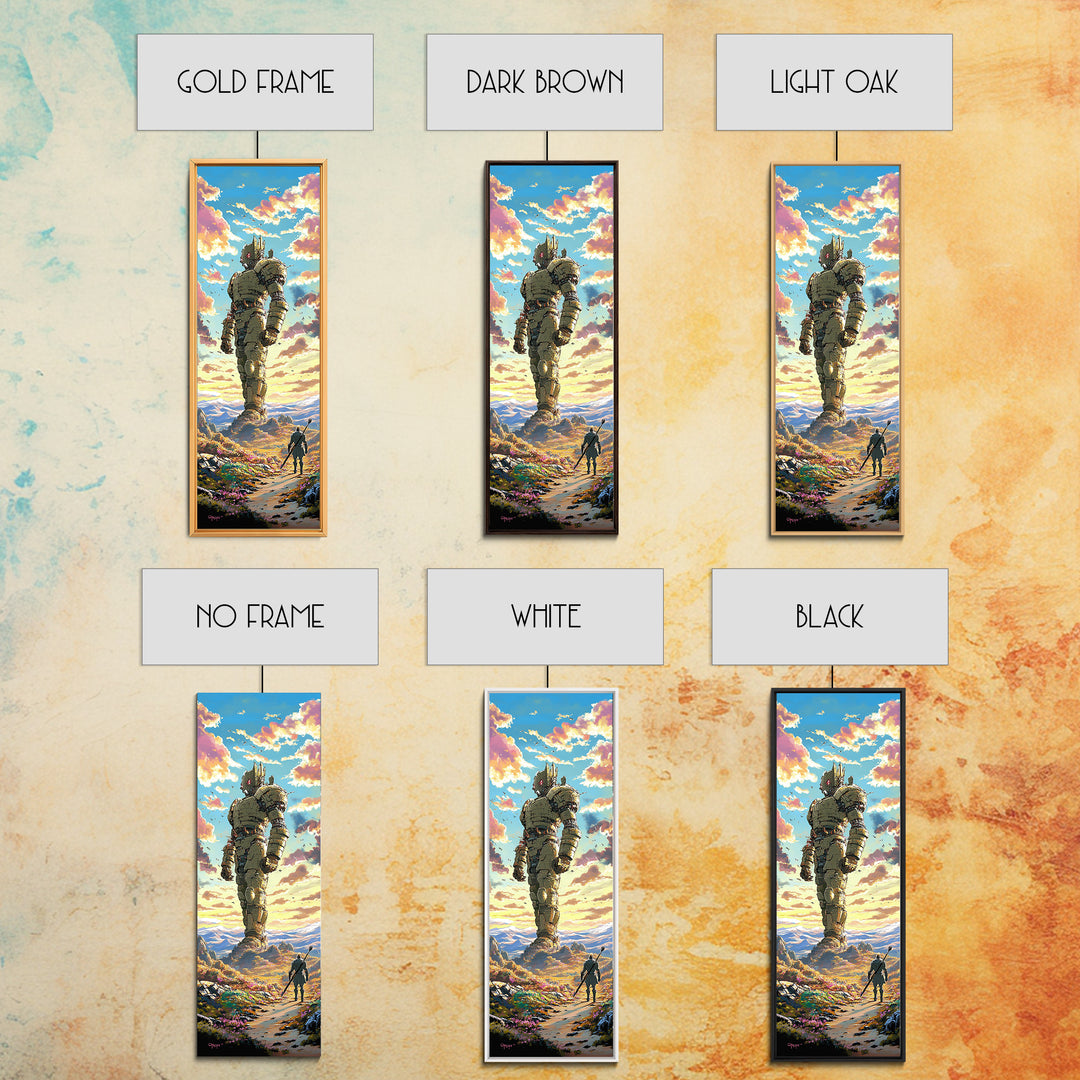 Colossal Stone Golem In Sunset Valley Wall Art, Fantasy Landscape Canvas Print, Epic Sci Fi Decor For Gamer Room And Living Room