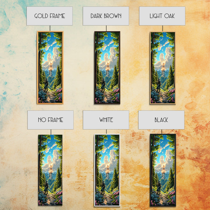 Knight In Sunlit Forest Tower Wall Art, Fantasy Landscape Canvas, Medieval Adventure Decor, Epic Mountain Living Room Print