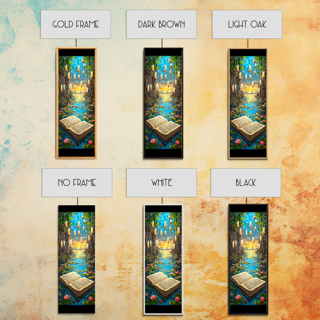 Open Book In Enchanted Lily Pond Wall Art, Magical Library Fantasy Canvas Print, Whimsical Reading Nook Decor Gift For Book Lover