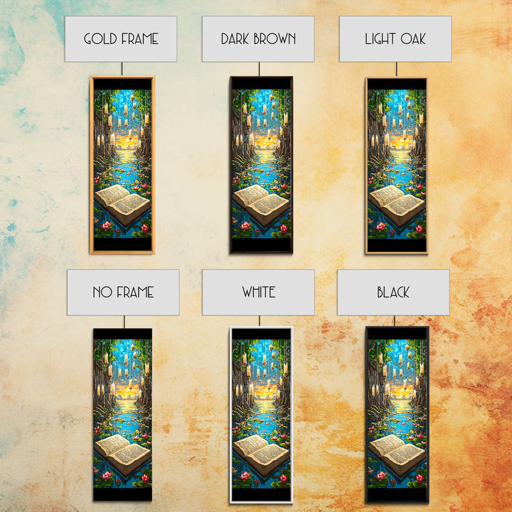 Open Book In Enchanted Lily Pond Wall Art, Magical Library Fantasy Canvas Print, Whimsical Reading Nook Decor Gift For Book Lover