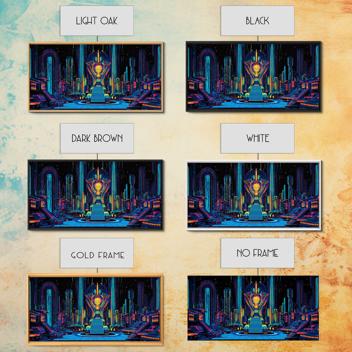 Neon Cyberpunk Throne Room Canvas Print, Futuristic Sci Fi Wall Art, Gaming Room Decor, Vibrant Office Wall Decor, Gift For Him
