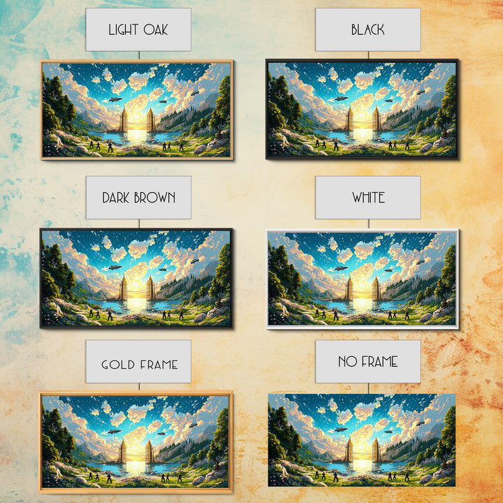 Fantasy Valley Portal Canvas Print, Epic Mountain Lake Wall Art, Adventure Landscape Decor For Kids Room And Gamer Room Poster