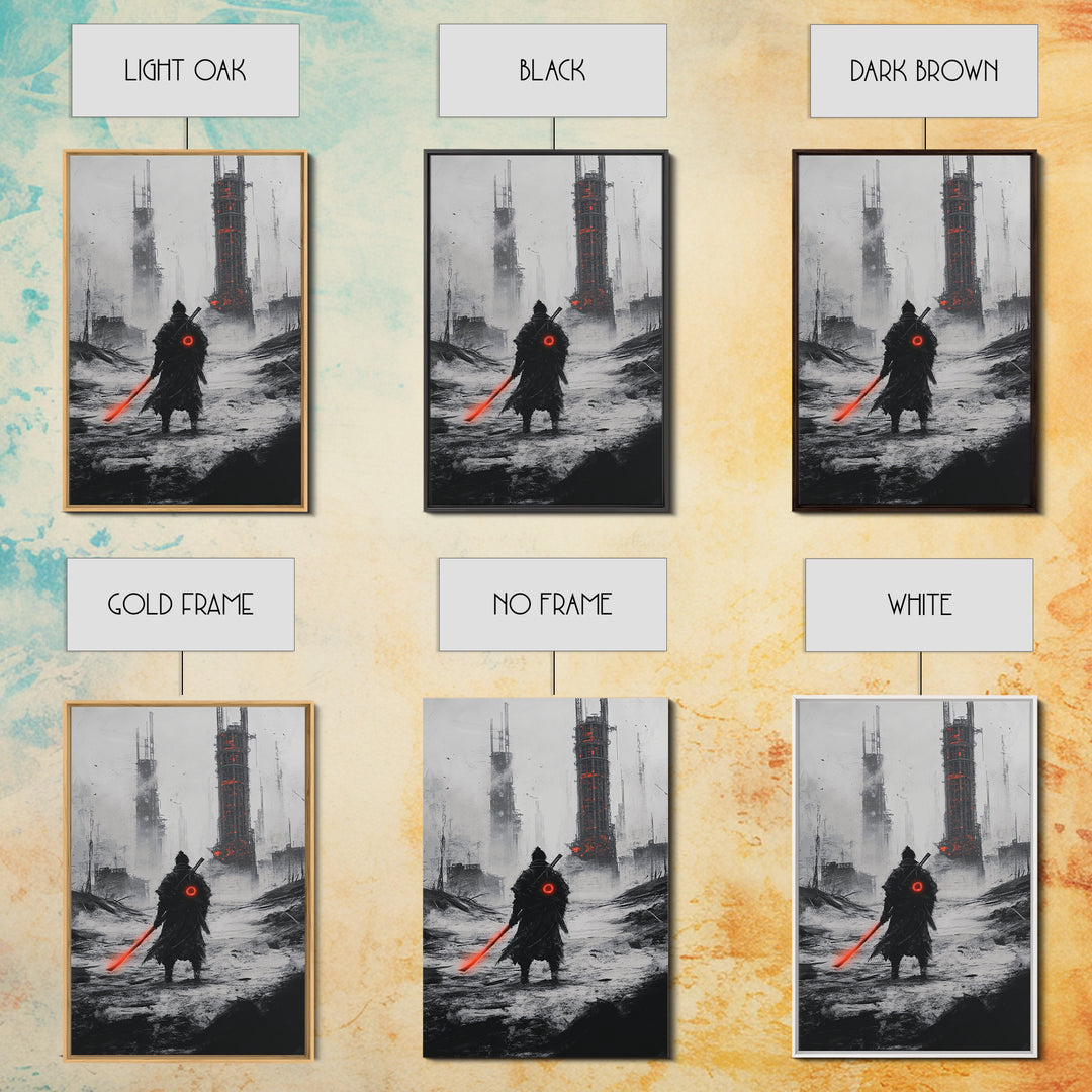Dark Cyberpunk Warrior In Snowy Dystopian City Wall Art, Sci Fi Fantasy Poster, Futuristic Office Decor, Gamer Room Gift For Him