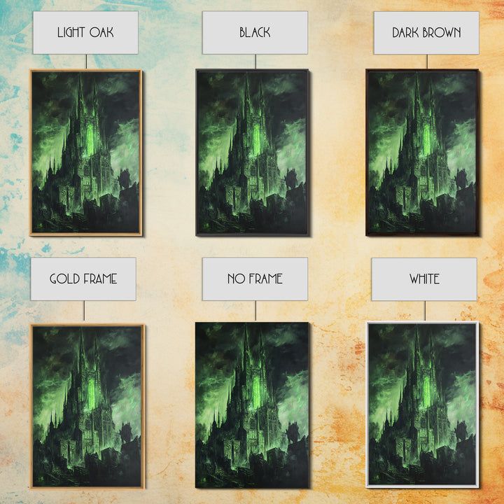 Dark Green Gothic Cathedral Wall Art, Fantasy Castle Print, Dark Academia Decor, Moody Wall Decor, Gothic Canvas Print, Mystical Art